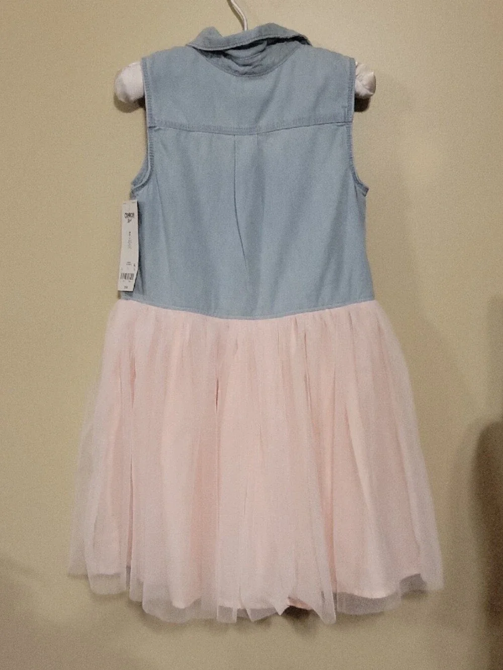 OshKosh B'gosh Light Blue Denim-Style Top with Pink Tulle Skirt Dress, Snaps